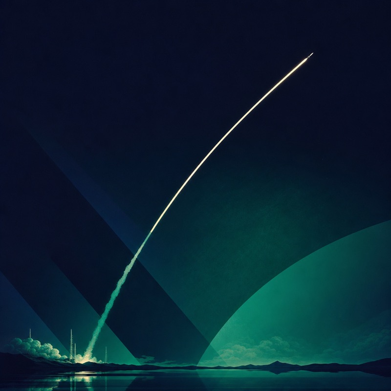 Rocket trajectory, representing deployment and launch