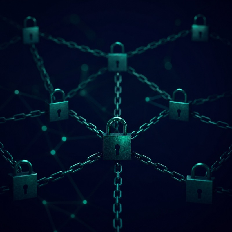 Locks linked by chains, symbolizing data ownership